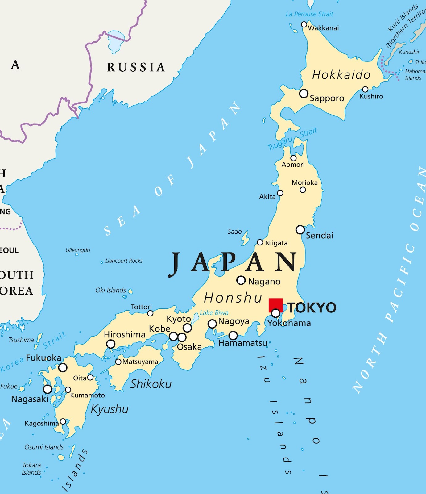 Mapa del itinerario del viaje de Japón.