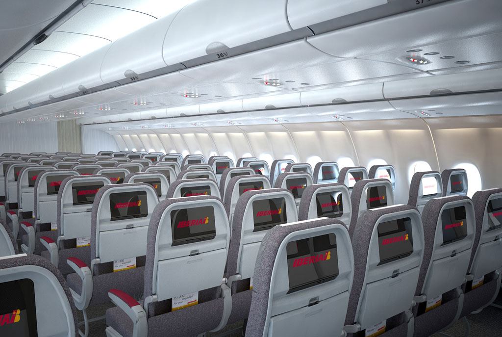 Foto de los asientos de un Airbus A330 de Iberia